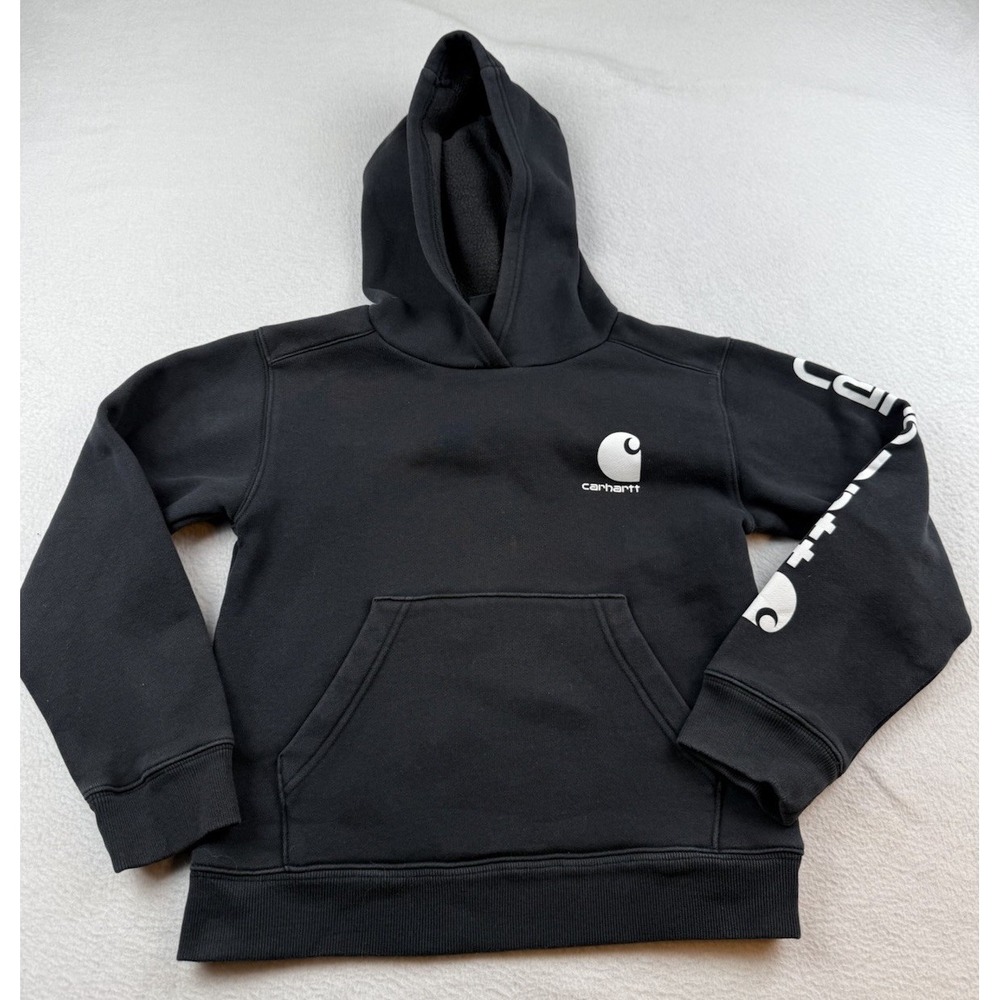 Carhartt Boys' Logo Pullover Hoodie, Black, Youth Size Small 8-10